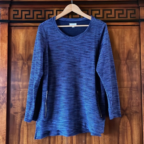 Per Se Sweaters - Per Se sport Navy Blue striped Sweater with non functional zippers size 1X